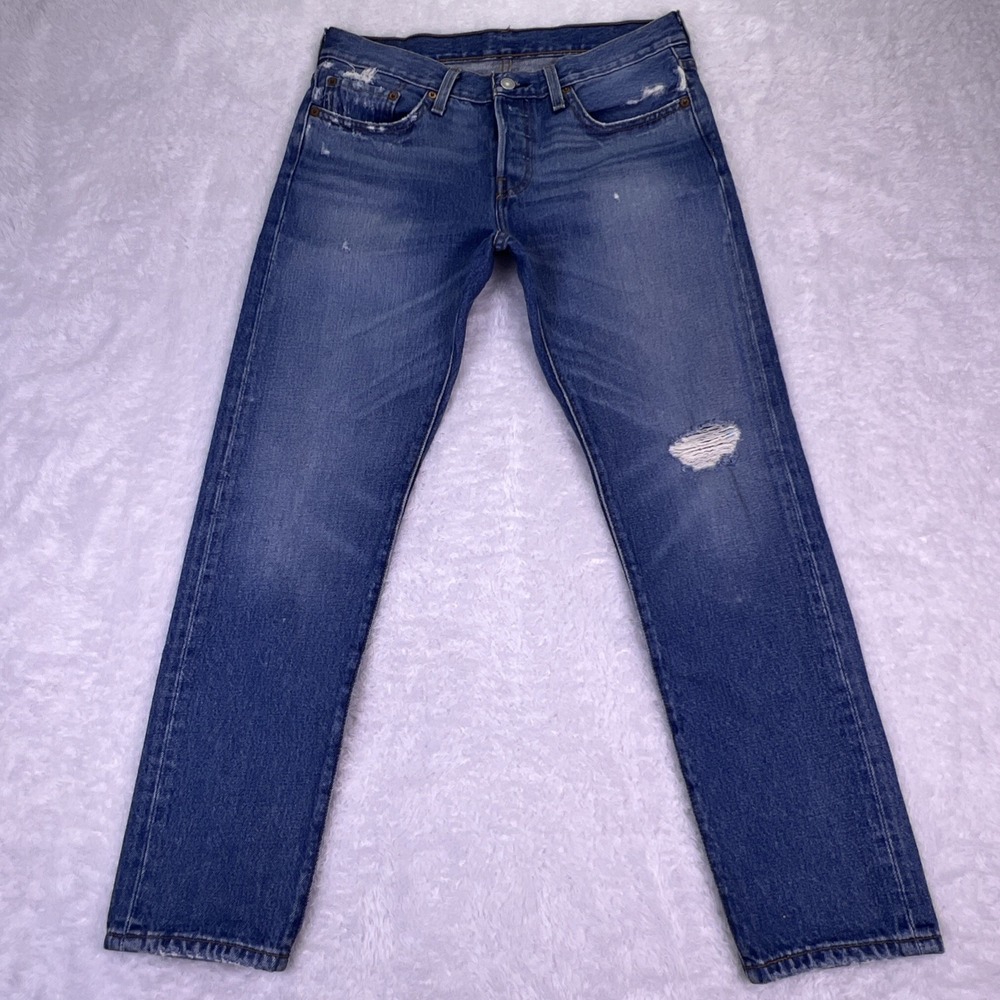 VTG Levi's 501 Jeans 30x28 Tapered Distressed Med‎ Wash Denim Y2K